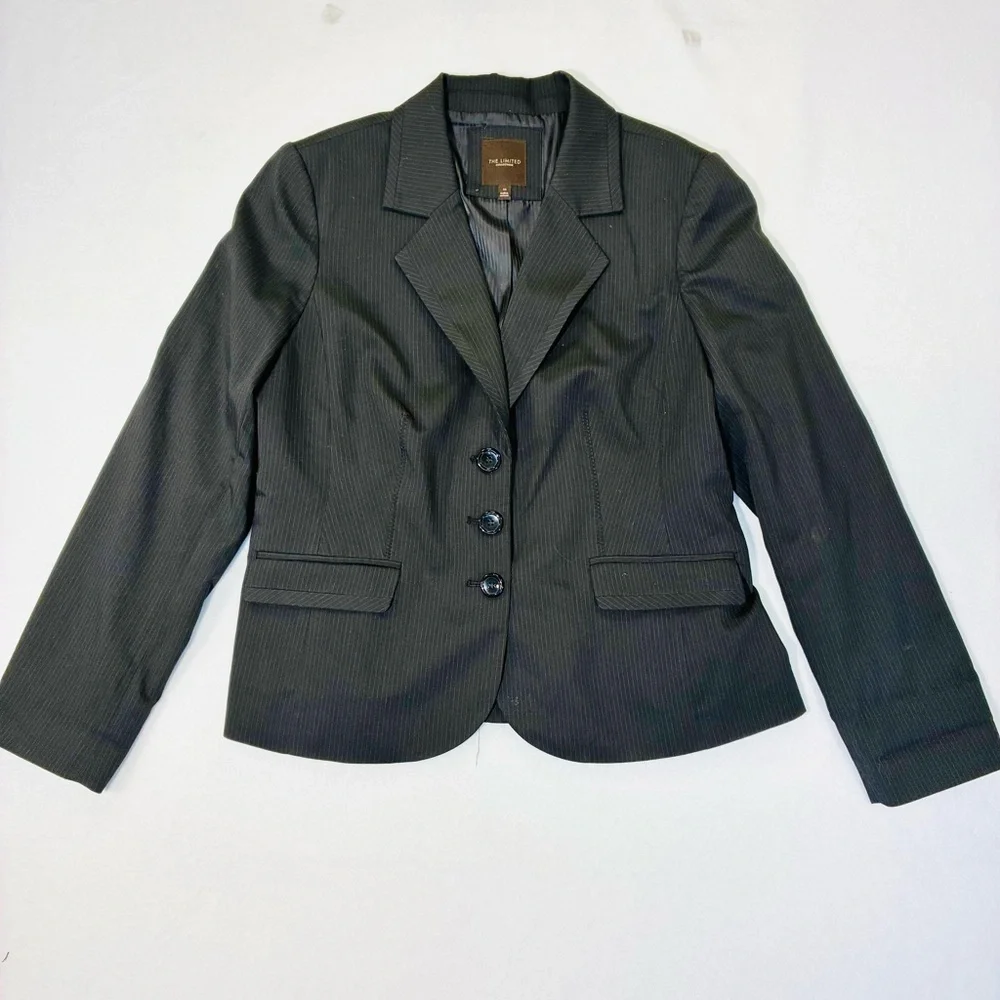 The Limited Black Pinstripe Blazer Women's 14 Jacket 3-Button Lined Career